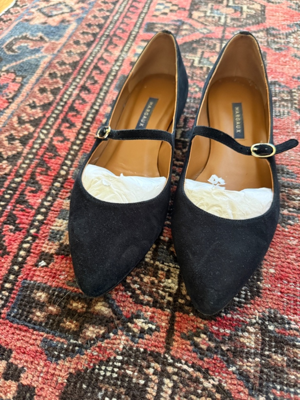 Margaux NY Black Suede Mary Jane Flats Size 39 W (US Size 8.5-9) - Picture 2 of 4